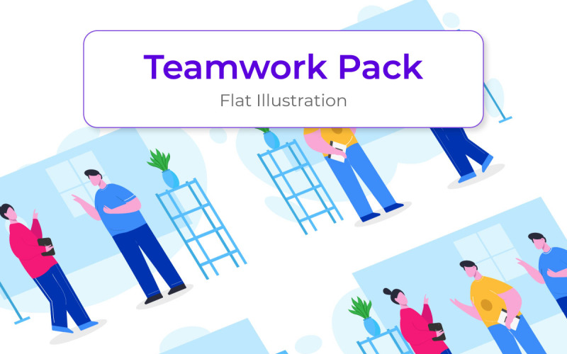 Teamwork Illustration Template - Vector Image Vector Graphic