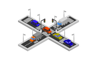 Colorful isometric road junction - Vector Image