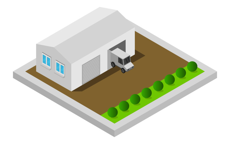 Isometric Garage on White Background - Vector Image Vector Graphic