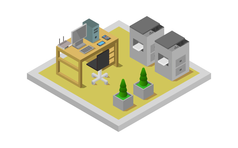 Isometric office room on white background - Vector Image Vector Graphic