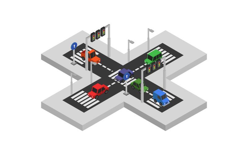 Isometric road junction - Vector Image Vector Graphic