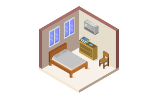Room with isometric bed on white background - Vector Image