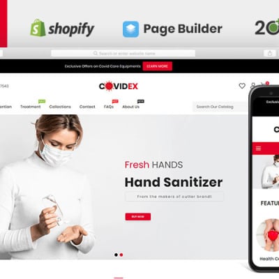 Template Shopify Responsive #103141 "Covidex Health + Medicine Online Store" #103141