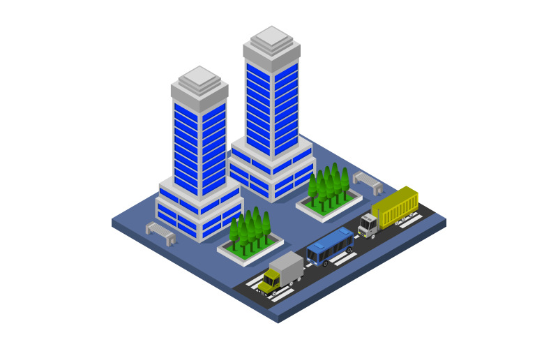 Colorful isometric city - Vector Image Vector Graphic