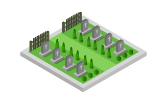 Isometric cemetery - Vector Image