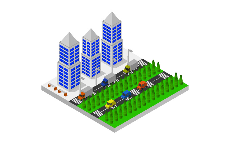 Isometric City on White Background - Vector Image Vector Graphic