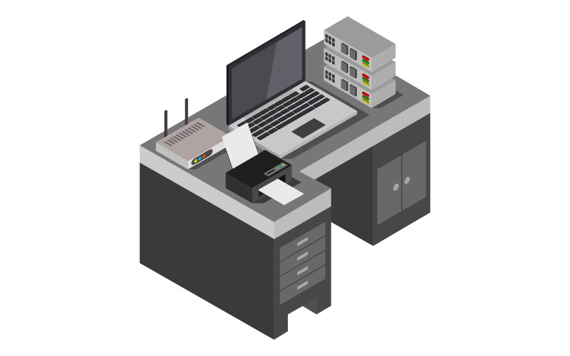 Isometric desk on background - Vector Image Vector Graphic