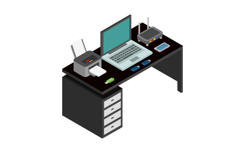Isometric desk - Vector Image Vector Graphic