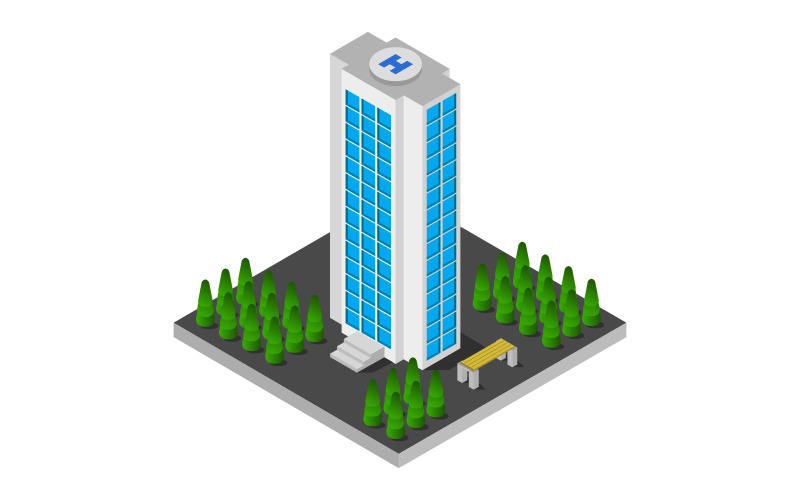 Isometric hospital on white background - Vector Image Vector Graphic