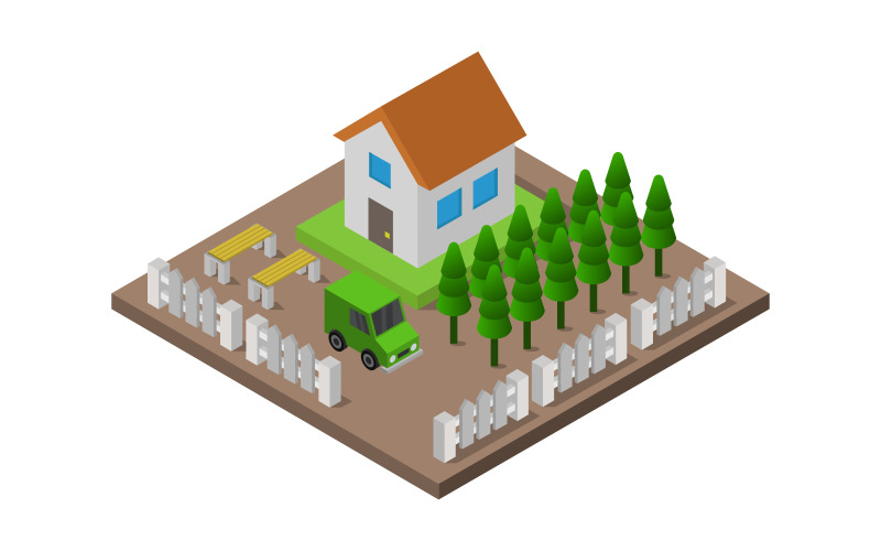 Isometric house on background - Vector Image Vector Graphic