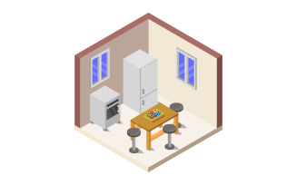 Isometric kitchen room on background - Vector Image