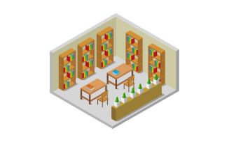 Isometric library room on background - Vector Image