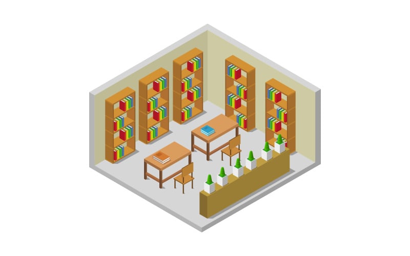 Isometric library room on background - Vector Image Vector Graphic