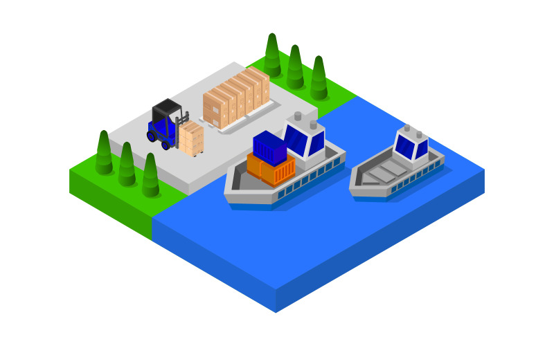 Isometric port on white background - Vector Image Vector Graphic