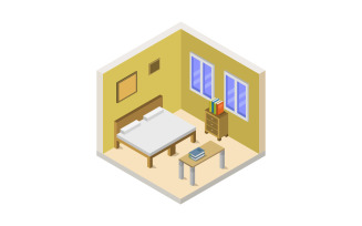 Room with isometric bed on white background - Vector Image