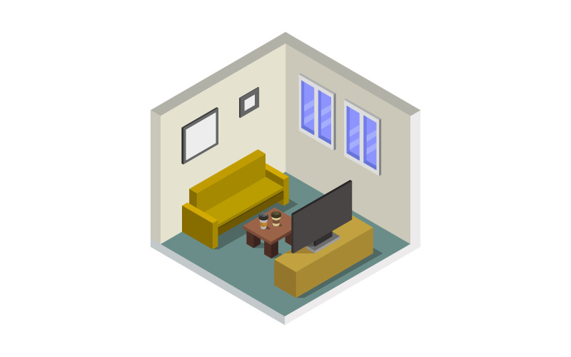 Room with isometric colored television - Vector Image Vector Graphic