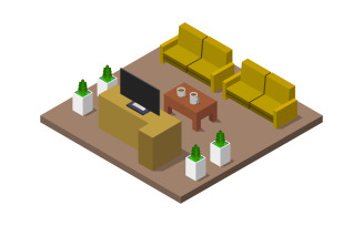 Room with isometric television on background - Vector Image