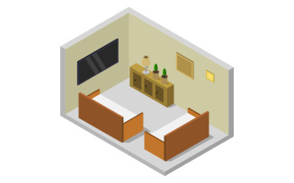 Room with isometric television on white background - Vector Image