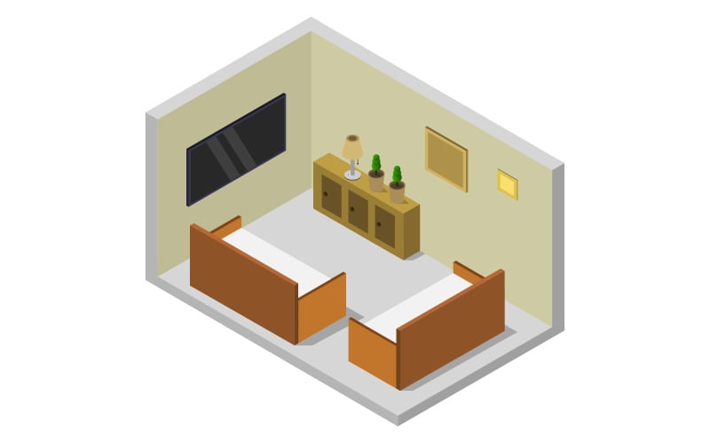 Room with isometric television on white background - Vector Image Vector Graphic
