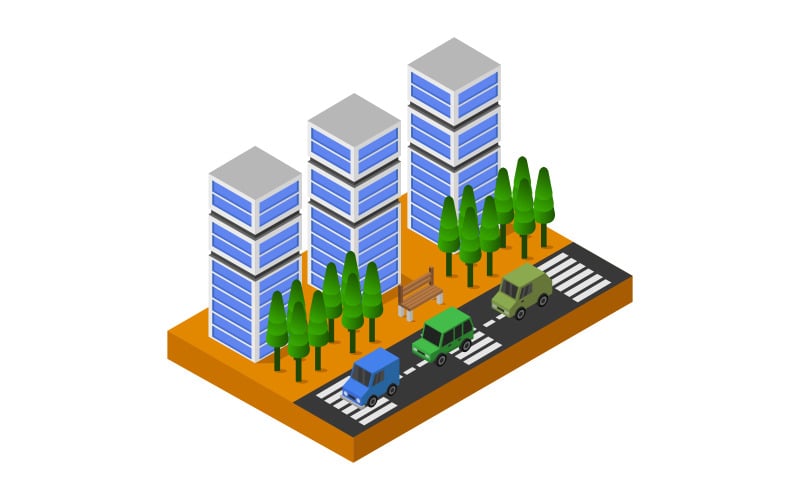 Isometric city on white background - Vector Image Vector Graphic