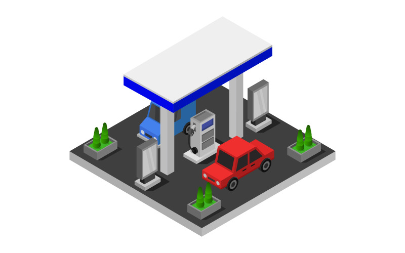Isometric gas station on white background - Vector Image Vector Graphic