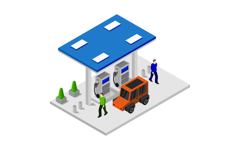 Isometric gas station - Vector Image Vector Graphic