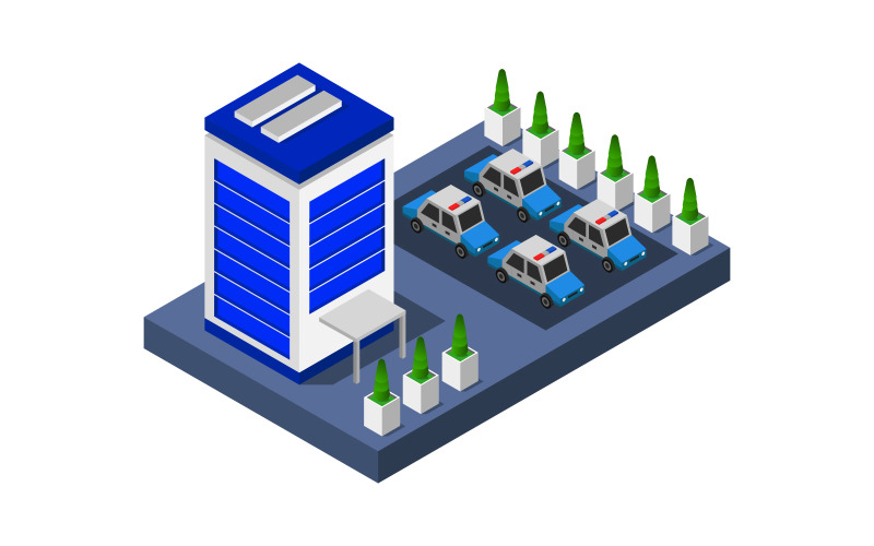 Isometric police station - Vector Image Vector Graphic