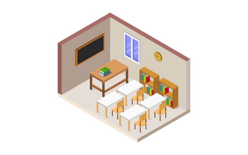 Isometric school room - Vector Image Vector Graphic