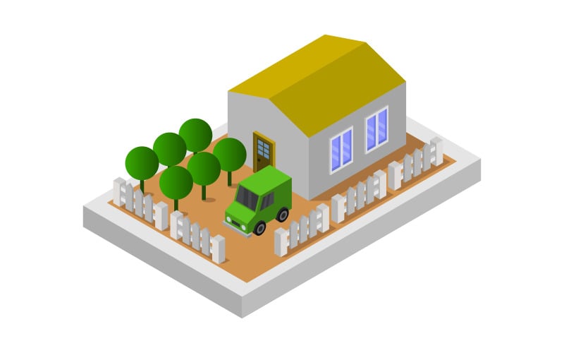 Isometric House on Background - Vector Image Vector Graphic