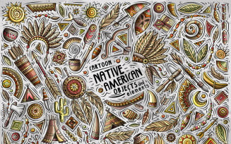 Native American Cartoon Objects Set - Vector Image