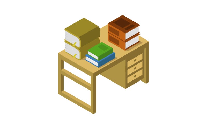 Desk With Isometric Books - Vector Image Vector Graphic