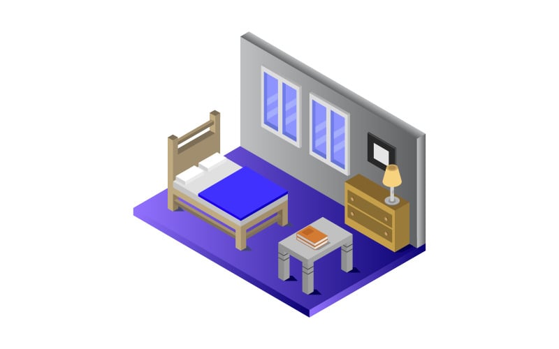 Isometric bedroom on background - Vector Image Vector Graphic