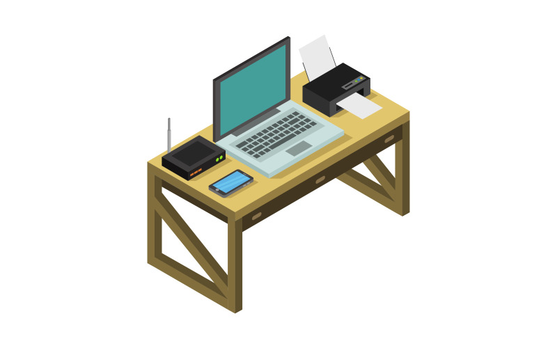 Isometric desk on background - Vector Image Vector Graphic