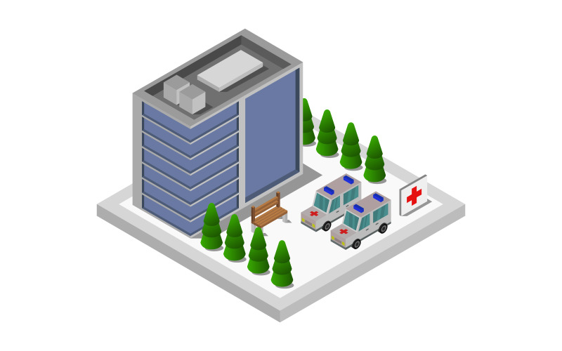 Isometric hospital on background - Vector Image Vector Graphic