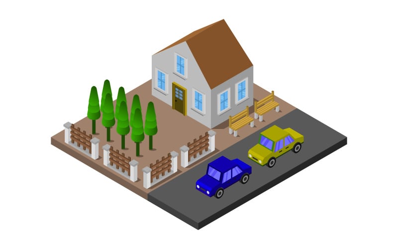 Isometric house on background - Vector Image Vector Graphic