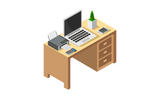 Isometric Office Desk - Vector Image