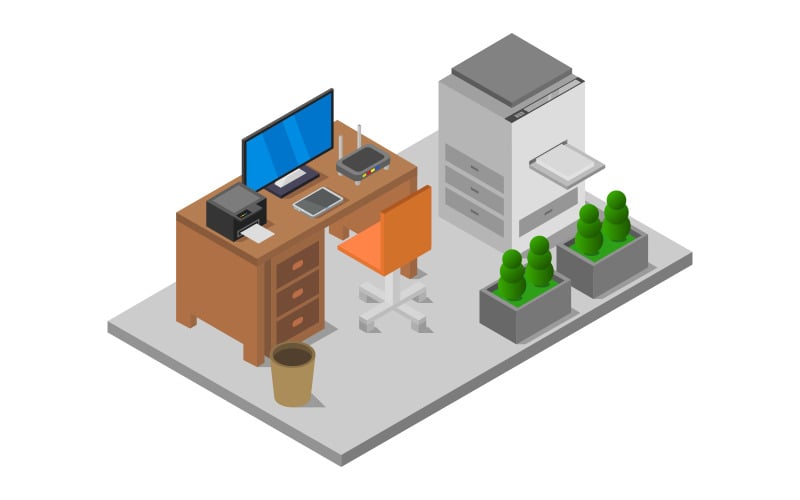 Isometric Office on Background - Vector Image Vector Graphic