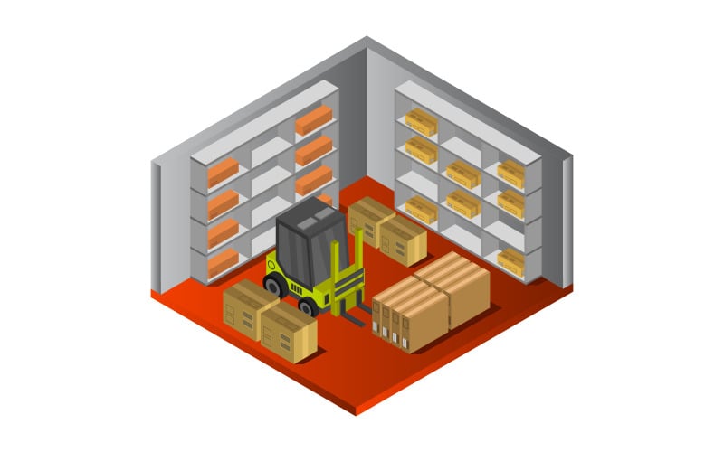 Isometric Warehouse on Background - Vector Image Vector Graphic