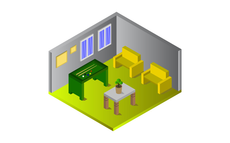 Room with isometric billiard table - Vector Image Vector Graphic