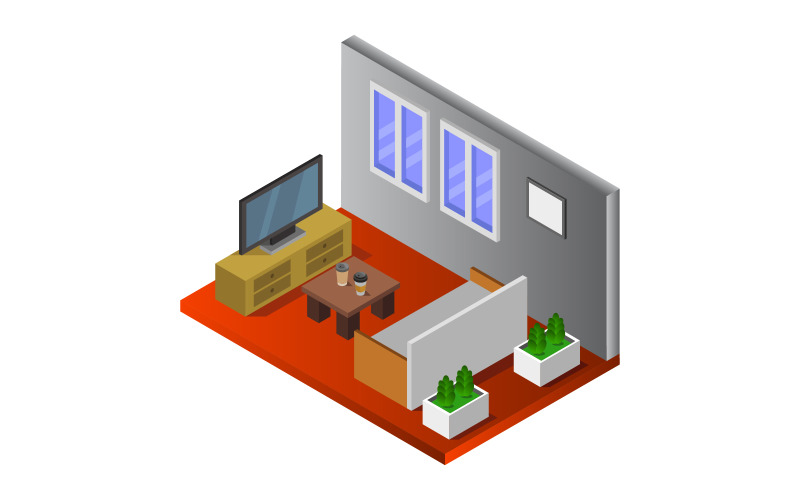 Room with isometric television on background - Vector Image Vector Graphic