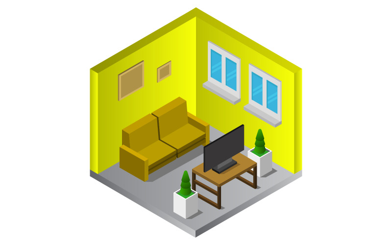 Room with isometric television on white background - Vector Image Vector Graphic