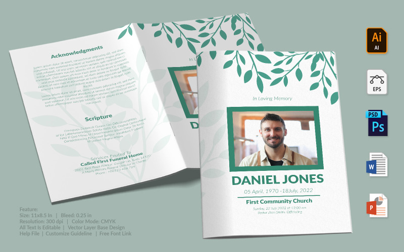 Printable Funeral Program - Corporate Identity Template