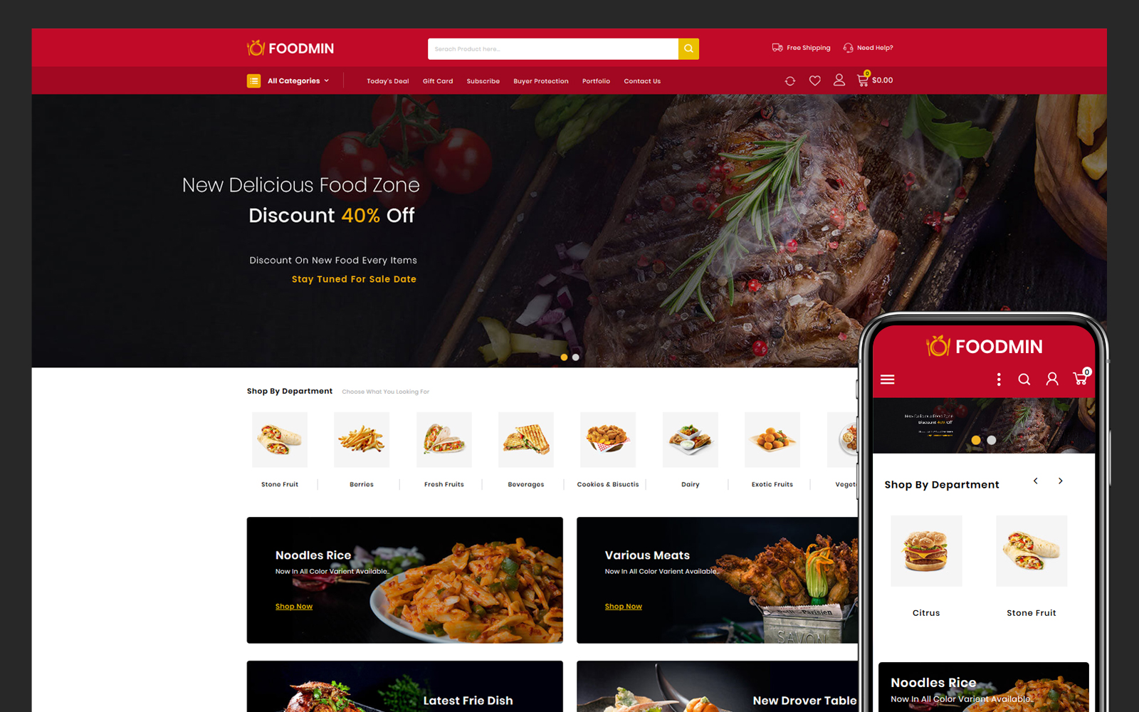 Modello PrestaShop Responsive #104267 "Foodmin - Restaurant Store"