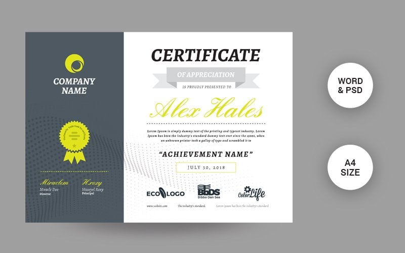 Template #104680 Certificate Achievement Webdesign Template - Logo template Preview