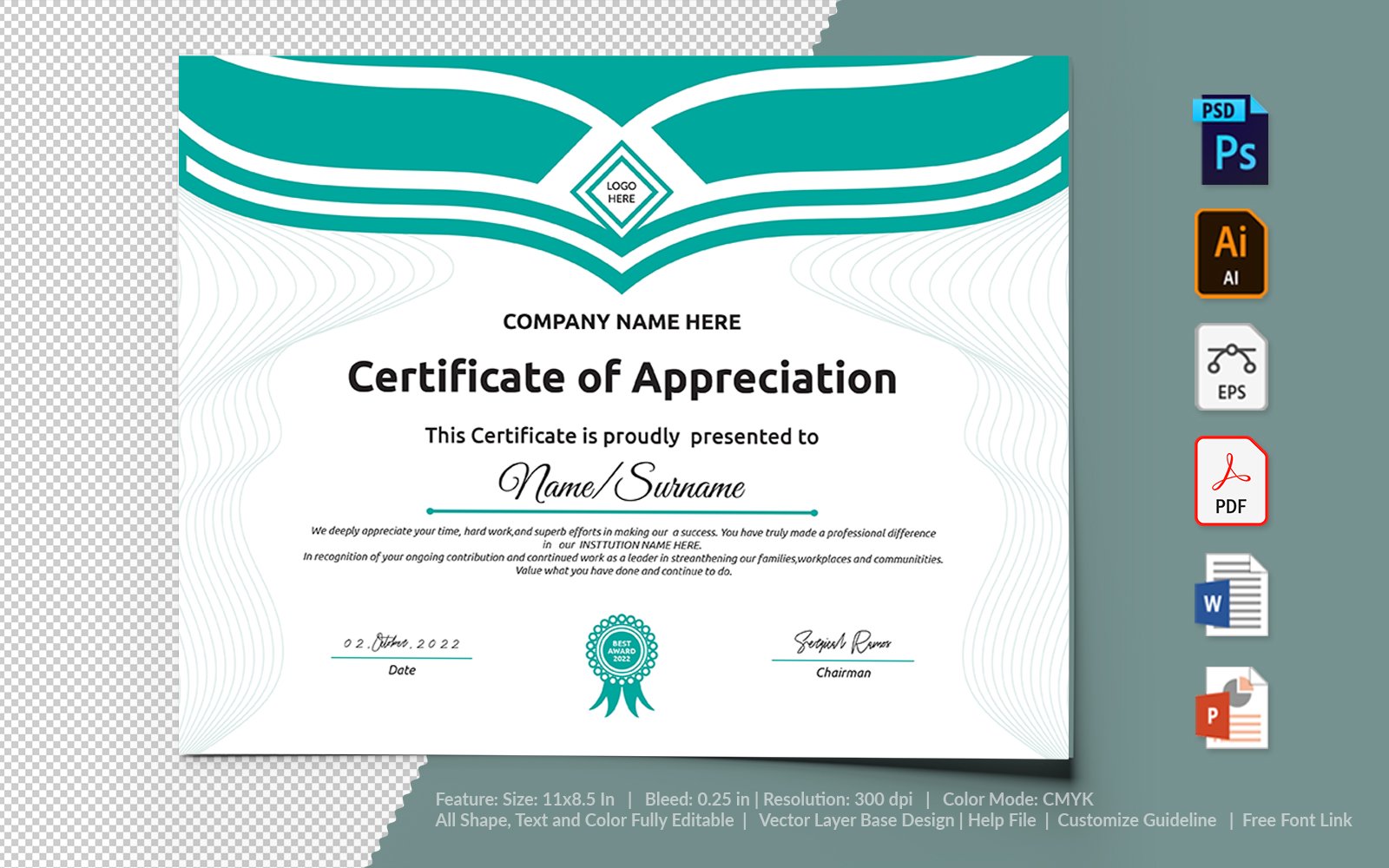 Kit Graphique #104734 Certificate Appreciation Divers Modles Web - Logo template Preview