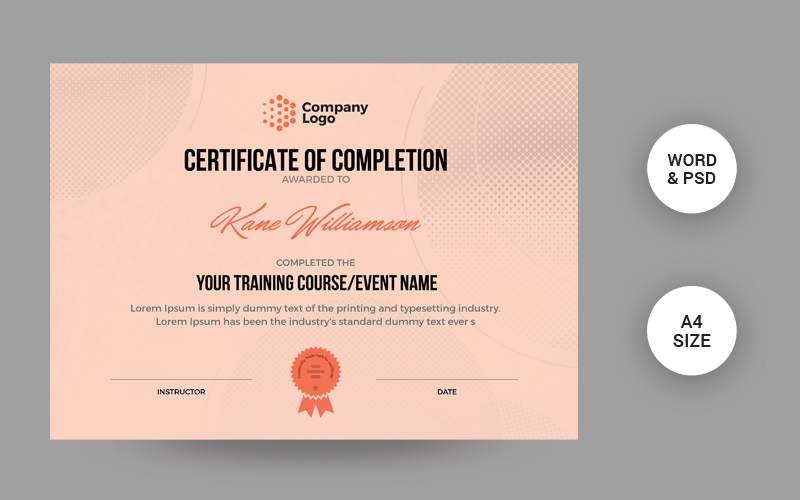 training completion certificate template