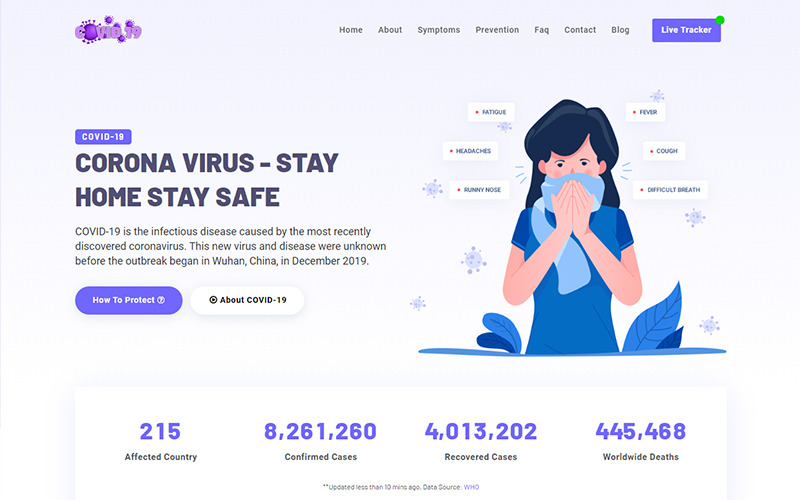 Covid 19 - Coronavirus Social Awareness and Medical Prevention Landing Page Template