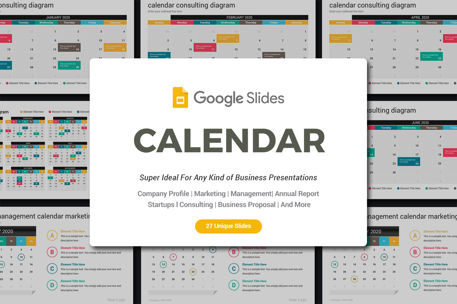 Premium 2020 Calendar Diagrams Google Slides #104960