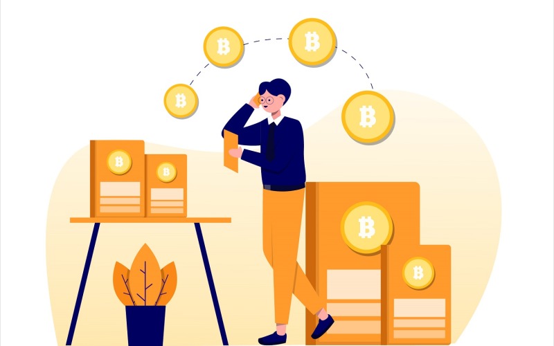 Bitcoin Learn Flat Illustration - Vector Image Vector Graphic