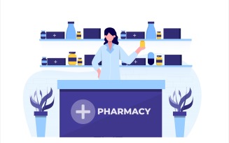 Pharmacy Drugstore Flat Illustration - Vector Image
